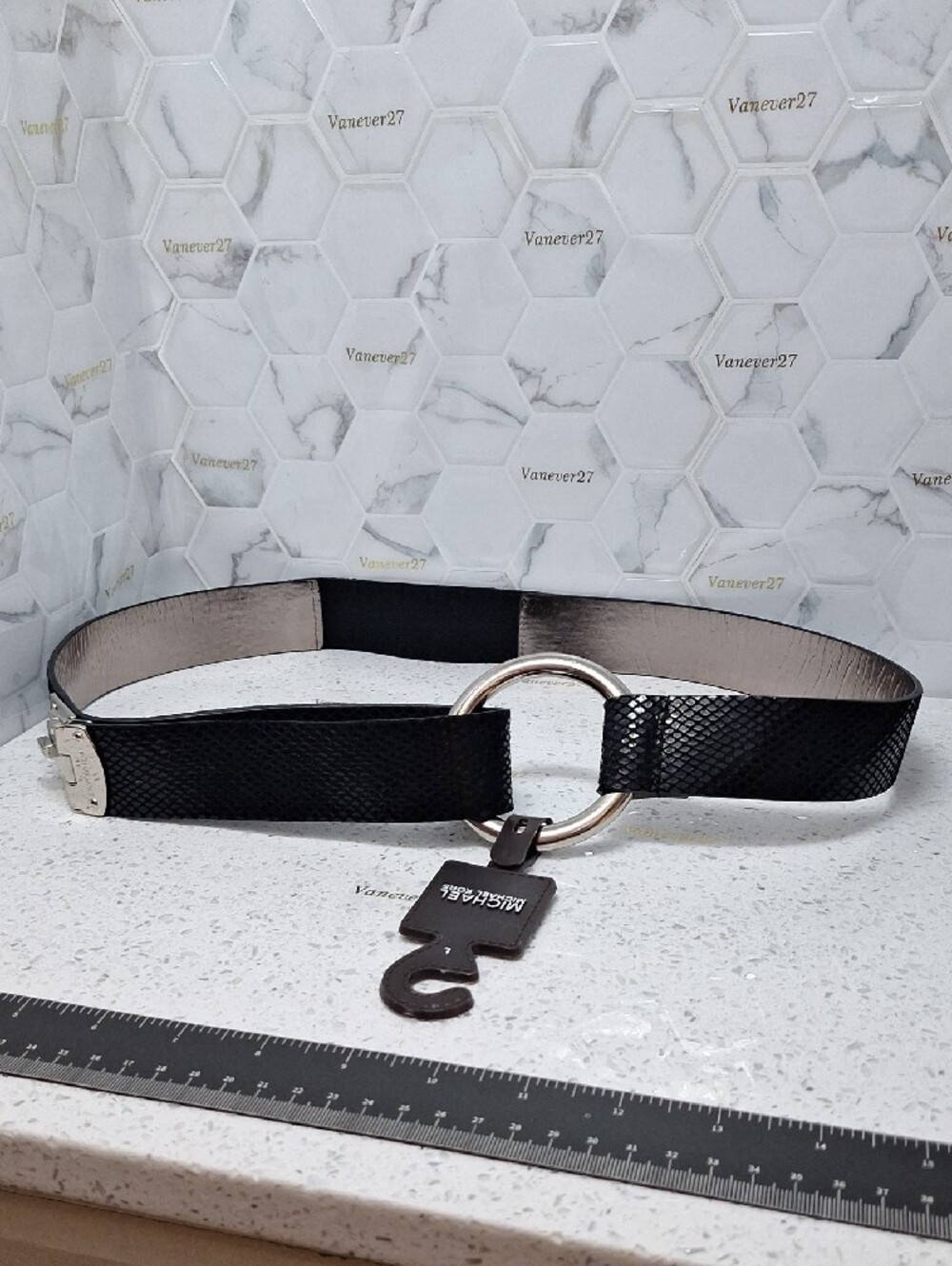 Michael Kors Women's Belt Leather Turnlock Rivet Silver Buckle Size L